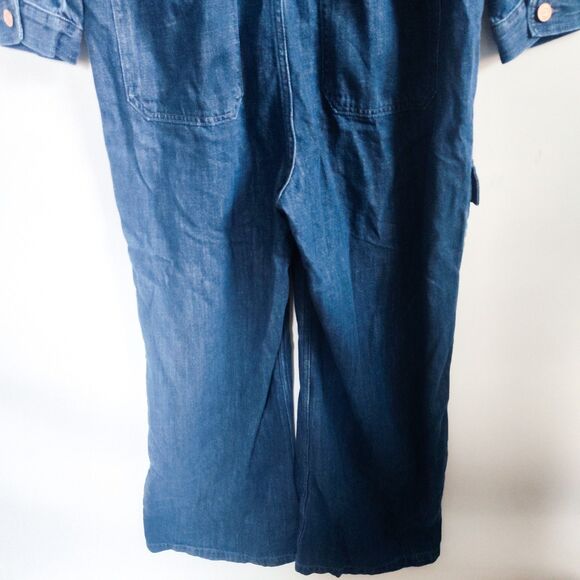 New Gap Jumpsuit Denim Cargo Wide Leg Size 10 Dark Blue Long Sleeve Full Zip NWT - Picture 13 of 16